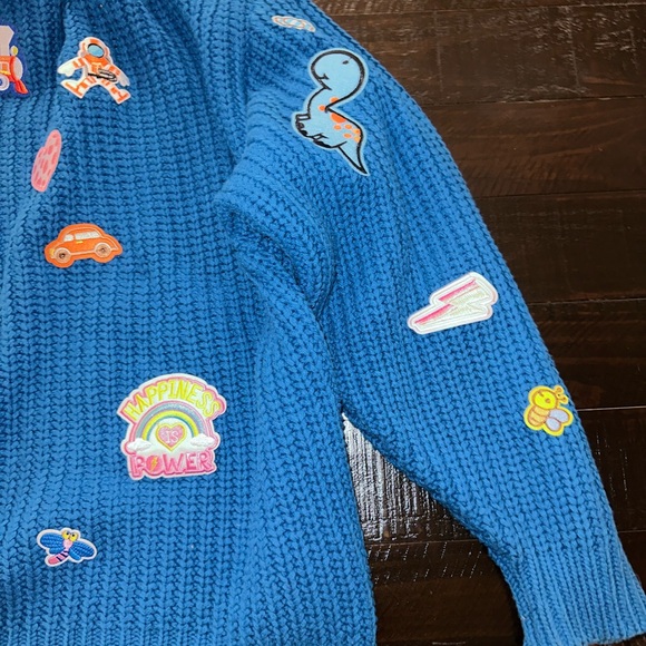 FREE PEOPLE Size M Oversized Sweater Swim Too Deep Mykonos Blue CUSTOMIZED - Picture 2 of 15